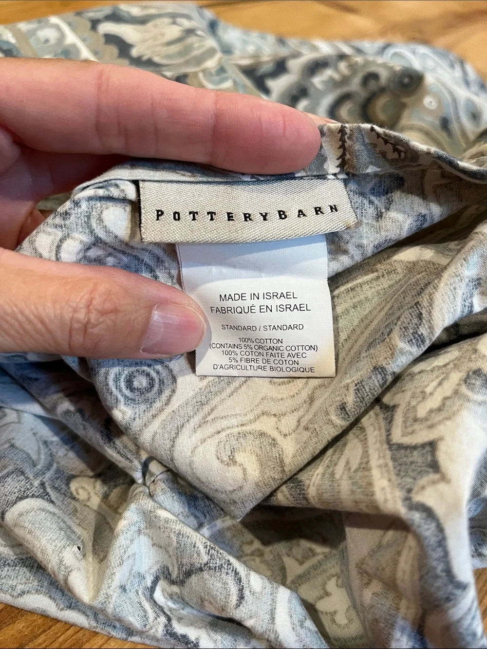 POTTERY BARN *Standard Sham* Paisley Printed Pillowcase Cover Blue Gray